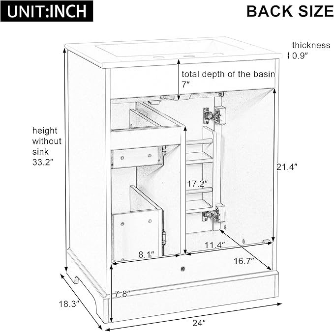 Harper & Bright Designs 24" Bathroom Vanity with Sink, Free Standing Bathroom Vanity Set with Flip Drawer, 2 Drawers, and Storage Rack, Wood Storage Cabinet with Ceramic Basin for Bathroom, Green