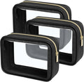 PACKISM Clear Makeup Bag Travel- 3 Pack TSA Approved Toiletry Bag, Black