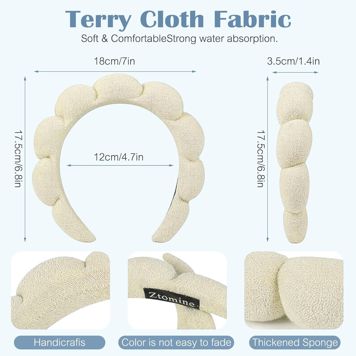 Ztomine Skincare Headband, Set of 2 - Terry Cloth Face Wash Headband Combo Pack - Puffy Makeup Headbands for Face Washing, Mask (beige + black)