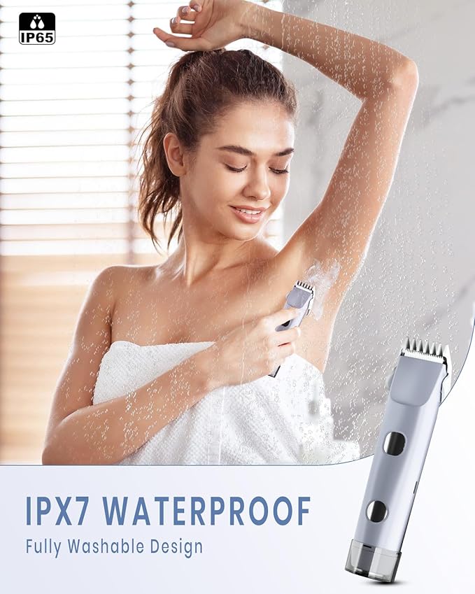 2-in-1 Bikini Trimmer for Women, IPX7 Waterproof Electric Shaver, Body Hair Trimmer & Electric Razor for Face, Lips, Pubic Area, Legs, Blue