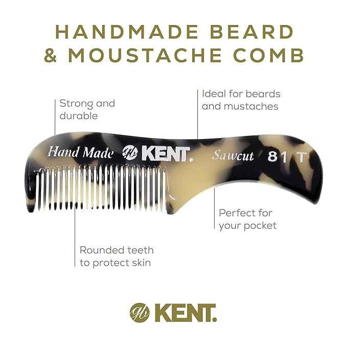 Kent Set Men's Hair Pocket Combs, 81T X-Small, 20T Fine Tooth Folding Comb. Best Hair, Beard and Mustache Grooming Kit for Travel and Home Care, Handmade in England