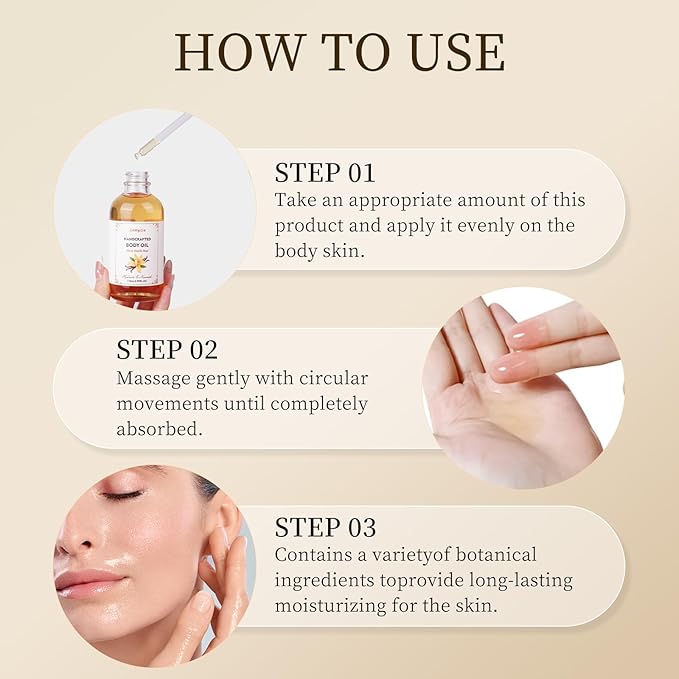 Gaayou Warm Vanilla Bean Body Oil - Vanilla Body Oil Deep Moisturizing Vanilla Perfume Oil Coconut Cream Pie Body Oils for All Skin Types After Shower