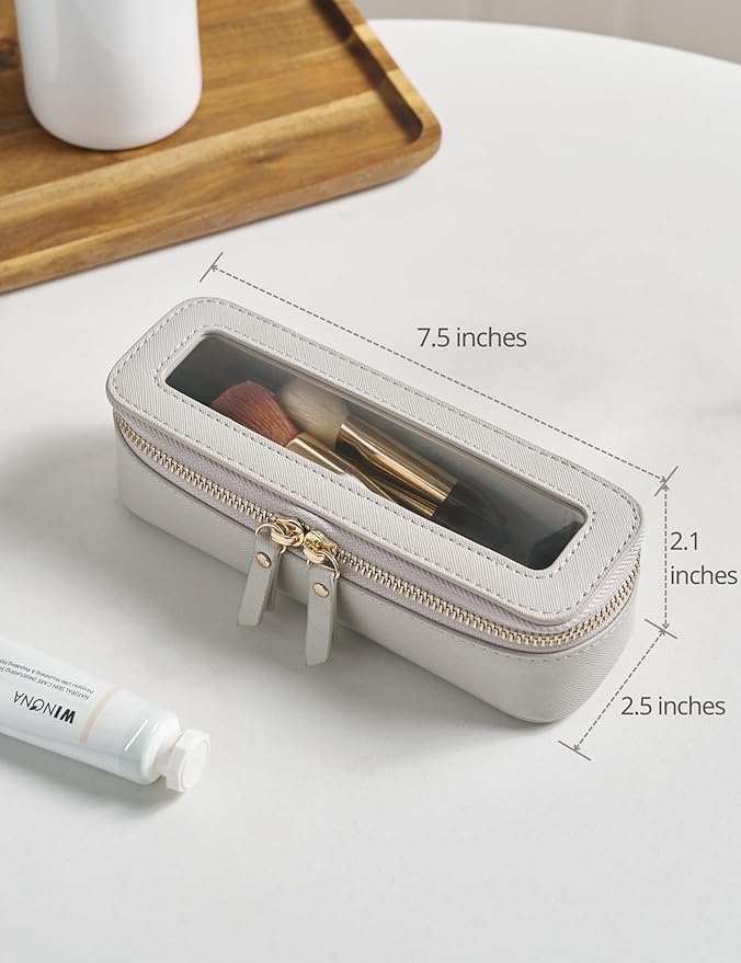 Popvibe Slim Makeup Brush Bag Travel Clear Toiletry Bag for Women Cute Make Up Bag for Traveling Cosmetic Bag Organizer Waterproof Tansparent Beauty Makeup Case Blue Gray