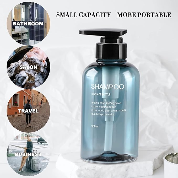 3pcs Refillable Shampoo and Conditioner Bottles, 16.9oz/500ml Shampoo Conditioner Body Wash Dispenser for Hotel Bathroom, 3pcs Plastic Shampoo Bottles with Pump (Blue)