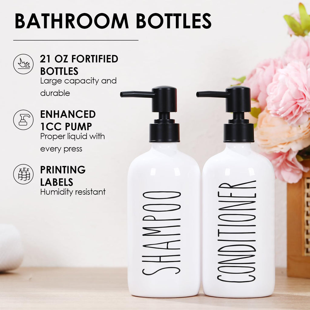 HOMCDALY Shampoo and Conditioner Dispenser Set of 3, 21oz Shower Soap Bottles with Pump, Refillable Shampoo Conditioner Body Wash Dispenser, Bathroom Shower Shampoo Bottles, shampoo container(P-White)