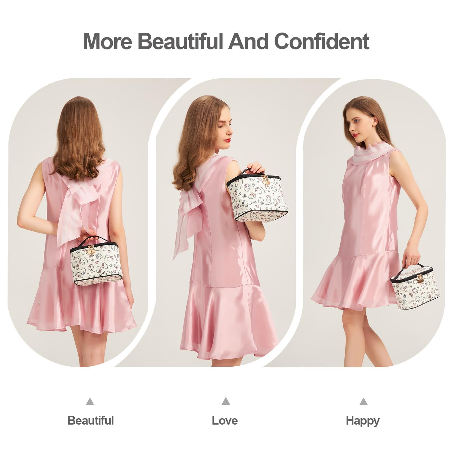 AmBealla Cosmetic Bag Large Makeup Bag Makeup Travel Case with Brush Holder,Canvas Organizer for Women,Toiletry Bag for Skincare&Beauty Tools Sweet Cute for Girls