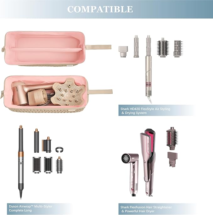 Leudes Dy son Travel Case for Shark Hair Dryer Airstraight Flex Style Hair Attachment Tool Organizer Accessories Air Wrap Flat Curling Iron Carrying Case (Latte Brown)