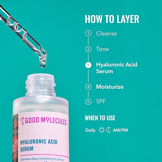 Good Molecules Hyaluronic Acid Serum - 1% Hyaluronic Acid Non-Greasy Ultra hydrating Serum Facial Moisturizer for Plumper Skin, Skin Care for Face