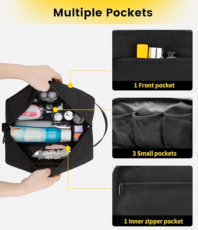 Vorspack Travel Toiletry Bag for Men - Hanging Toiletries Bag Water Resistant Travel Bag for Toiletries Accessories - Black