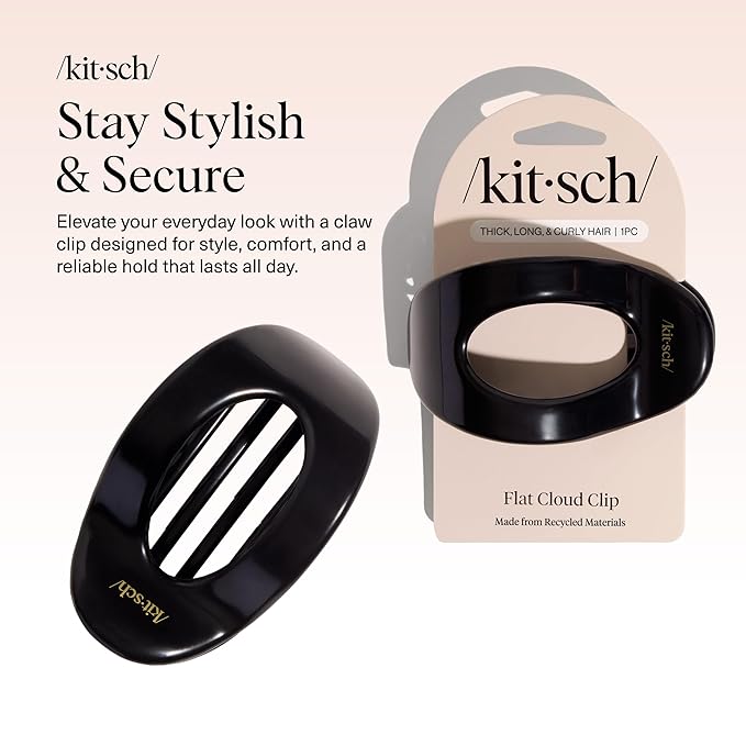 Kitsch Large Flat Claw Clips for Women - Stylish Flat Hair Clips, Strong Hold for Thick & Fine Hair | Non-Slip for Secure, Comfortable All-Day Wear - Black