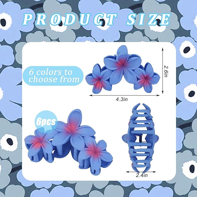YONOY 6Pcs Flower Hair Clips for Women,Non-Slip Matte Flower Hair Clips for Women,Hawaiian Hair Flower Clip Large Plumeria Strong Hold Hair Claws Banana Cute Clip Beach Hair Accessories