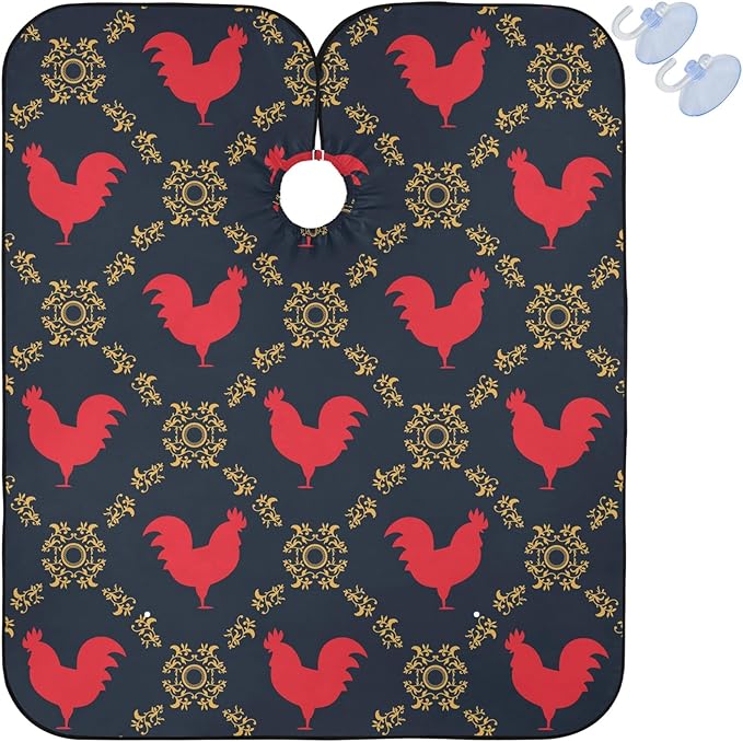 visesunny Barber Cape Red Rooster Polyester Hair Cutting Salon Cape Apron Anti-Static Haircut Water-Resistant Shaving Cloth Beard Shaving Bib Hairdressing Cape