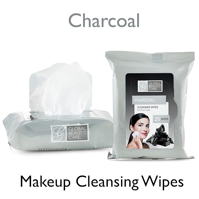 Global Beauty Care Bulk Cleansing Wipes Premoistened 4 Pack of Charcoal Cleansing Cloths Makeup Removal Wipes - Great For Travel Toiletries - 100 ct.(4-Pack)