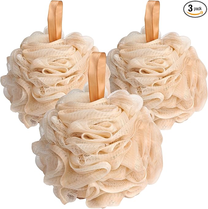 Fishent Loofah - Bath Sponge, 3 Pack 60G Large Shower Mesh Ball Soft Pouf Body Scrubber, Shower Loofah Fits for All Skin Types