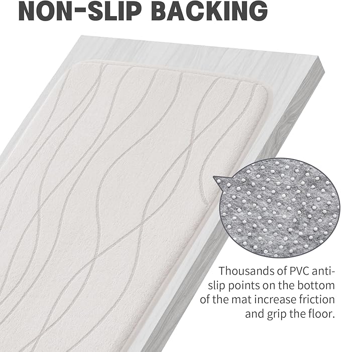 YIHOUSE Bathroom Rugs Set 3 Piece, Memory Foam Bath Mat White
