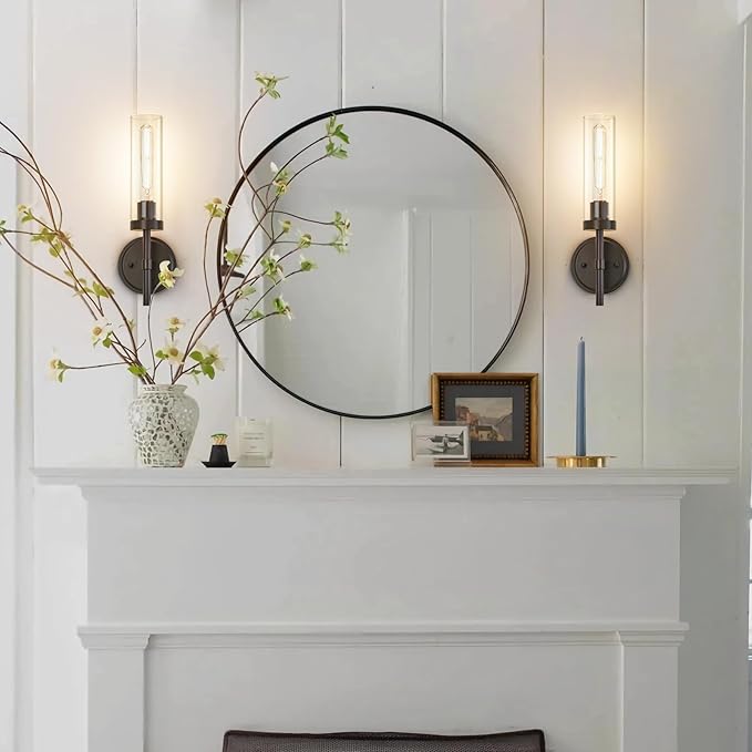 SANTOSTOCK Oil Rubbed Bronze Wall Sconces Set of Two, Bathroom Wall Sconces Vanity Lights with Clear Glass Shade, Modern Farmhouse Wall Mount Lights for Mirror Bedroom Living Room Stairwell Hallway