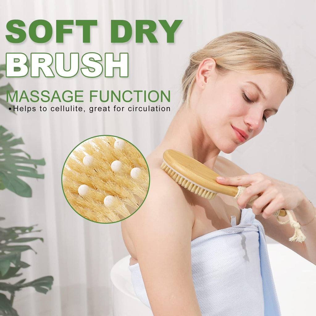 AIFEIVICO Dry Brushing Body Brush, Natural Boar Bristle Dry Brush, Bamboo Exfoliating Body, Face, Foot, Long Handle Back Scrubber Brush, Meridian Pressure for Lymphatic, Cellulite