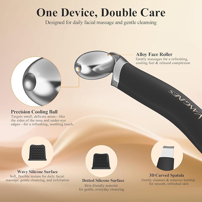 Vangines Ice Roller for Face & Eyes, Cooling Facial Roller with Blackhead Remover & 2 Silicone Brushes, Stainless Steel Face Roller for Puffiness, Pores & Deep Cleansing(Black)