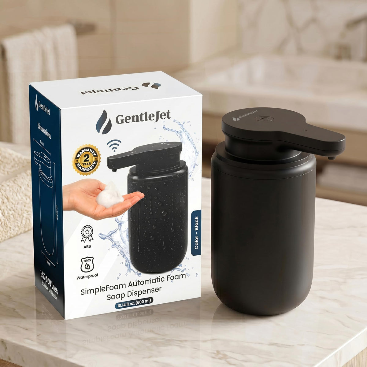 GentleJet SimpleFoam Automatic Foaming Soap Dispenser Touchless Sensor, USB-C Rechargeable, IPX5 Waterproof, Dual Output for Bathroom Kitchen Sink, ABS Compact Design