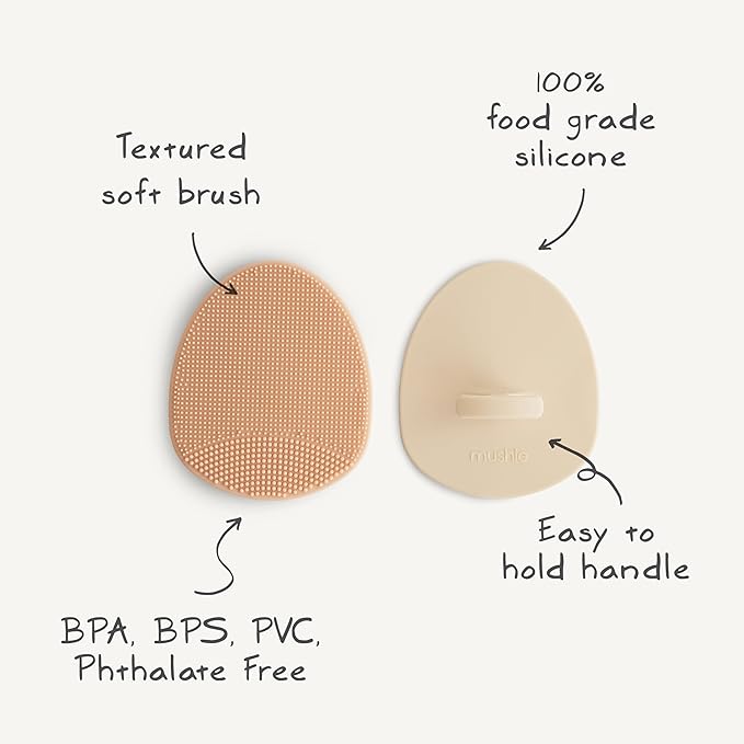 mushie Baby Bath Cradle Cap Brush | Soft Silicone Bristles for Dry Skin, Eczema, & Cradle Cap Treatment | 2-Pack (Rose/Soft Lilac)