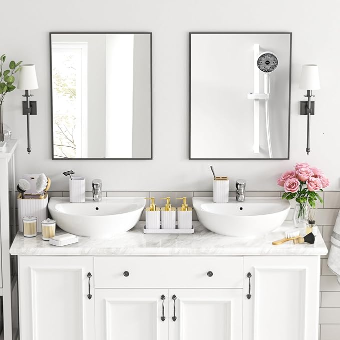 InnJoey Bathroom Accessory Set - Bathroom Set, 12PC Bathroom Accessories Set, White Bathroom Accessories Set, Mini Trash Can, Toilet Brush, Trash Can & Soap Dispenser