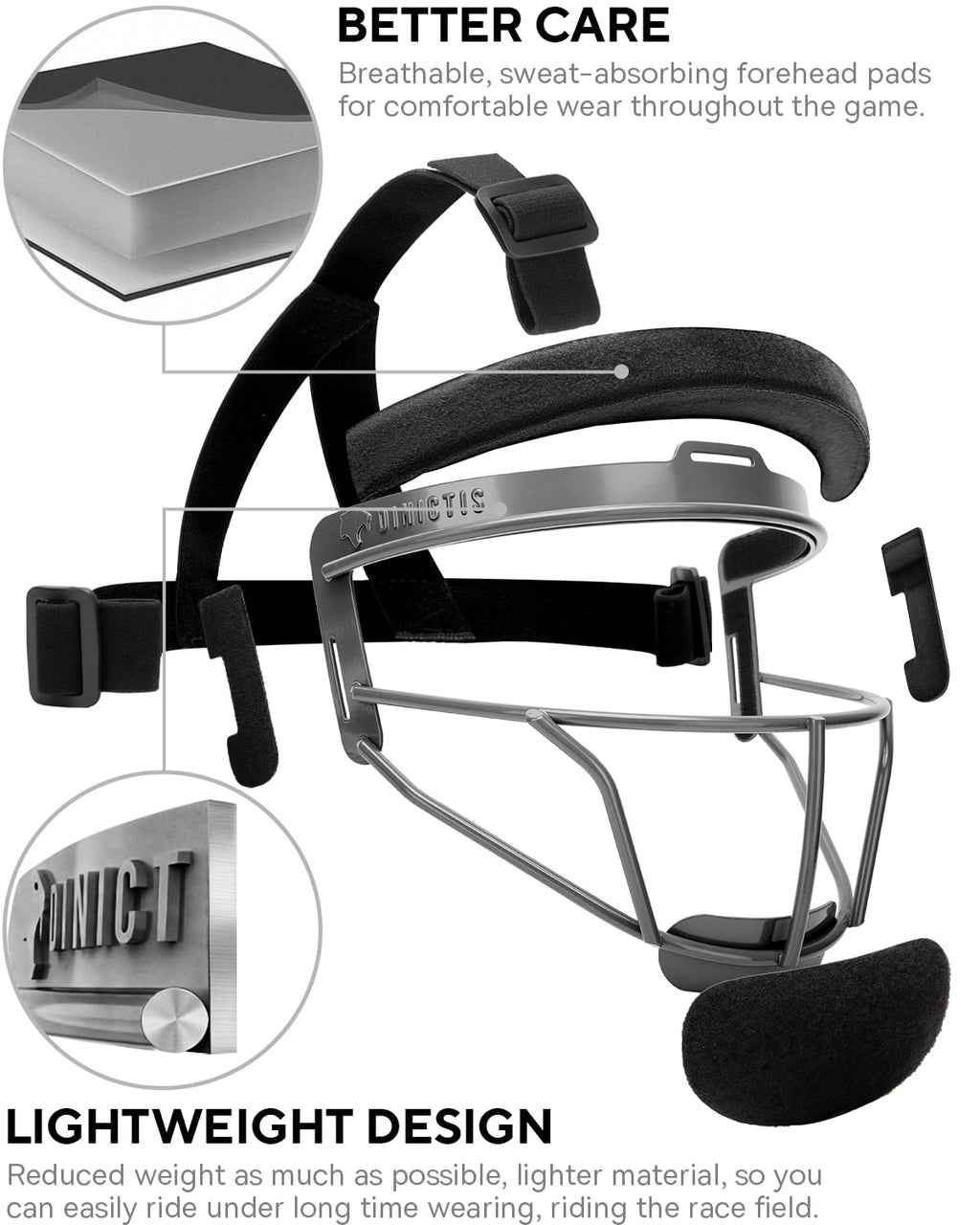 Dinictis Softball Face Mask, Lightweight, Comfortable, with Wide Field Vision, Durable and Safe Face Guards, Premium Protective Softball Fielder's Mask-Grey-Child(S)