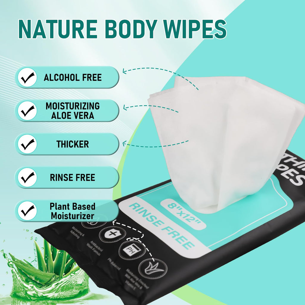 XL Ultra Thick Body Wipes for Adults - 240 Count Extra Large Disposable Cloth Wet Cleansing No Rinse Bathing Washcloths, Waterless Shower，Bath Wipe for Women, Men & Elderly