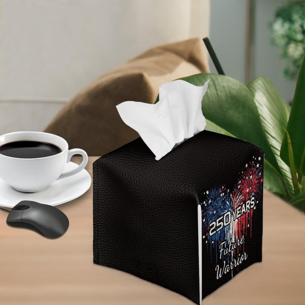 Pzuqiu 250 Years Liberty Tissue Box Holder Square PU Leather Tissue Organizer Case with Metal Button Waterproof Napkin Holder for Home Office Car Automotive Decor