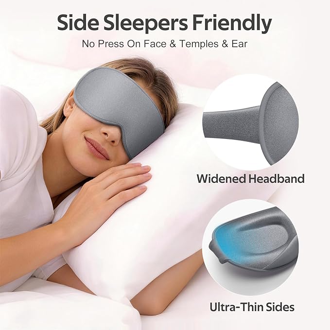 Vynix® Sleep Mask for Men Women - 100% Blackout Cooling Eye Masks for Sleep - 3D Sleeping Mask for Side Sleepers - Zero Pressure Lash Extensions Eye Cover Shade for Airplane Travel Essentials, Grey