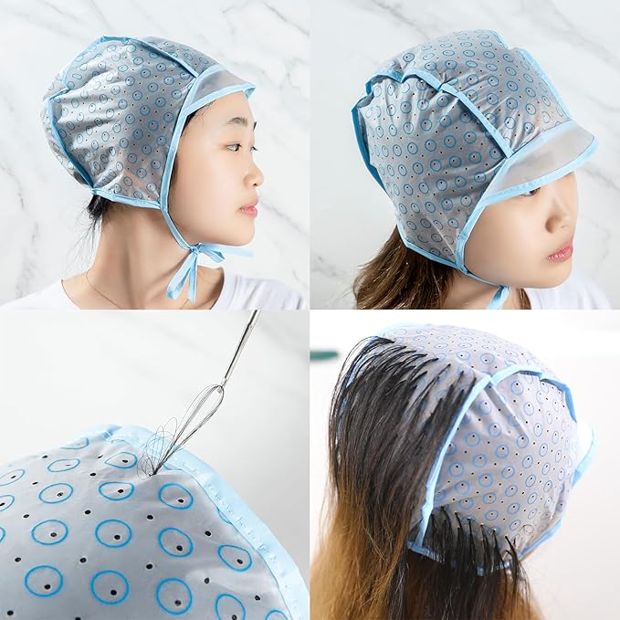 Salon Hair Coloring Dye Cap, 6Pcs with Needles Crochet Hooks