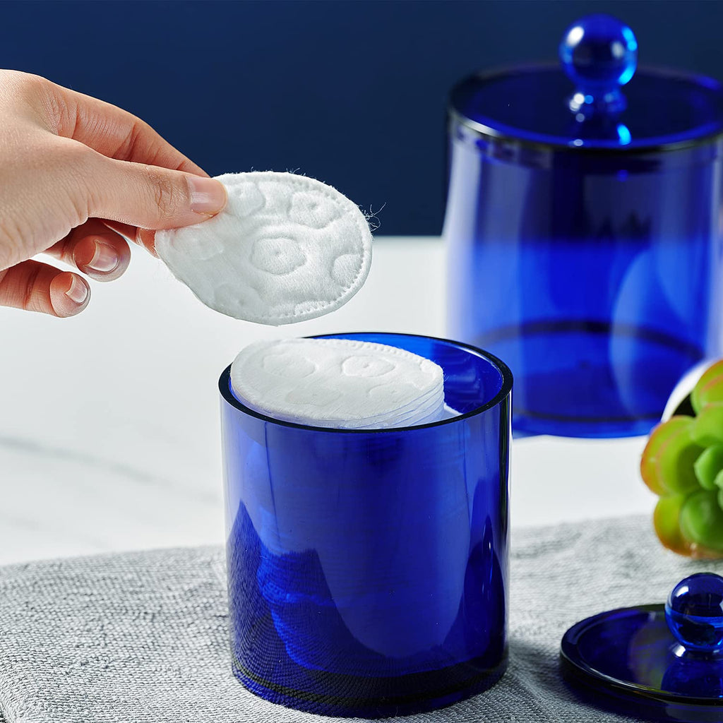 SheeChung 3 PCS Qtip Holder Bathroom Set with Tray, Acrylic Apothecary Jars