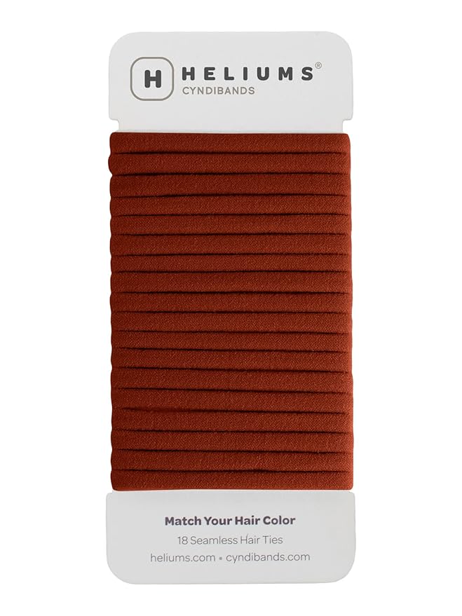 Heliums Thin Seamless Hair Ties - Auburn - 6mm Nylon No Damage Ponytail Holders, 1.75 Inch, Medium Hold for Thin to Normal Hair - 18 Pack