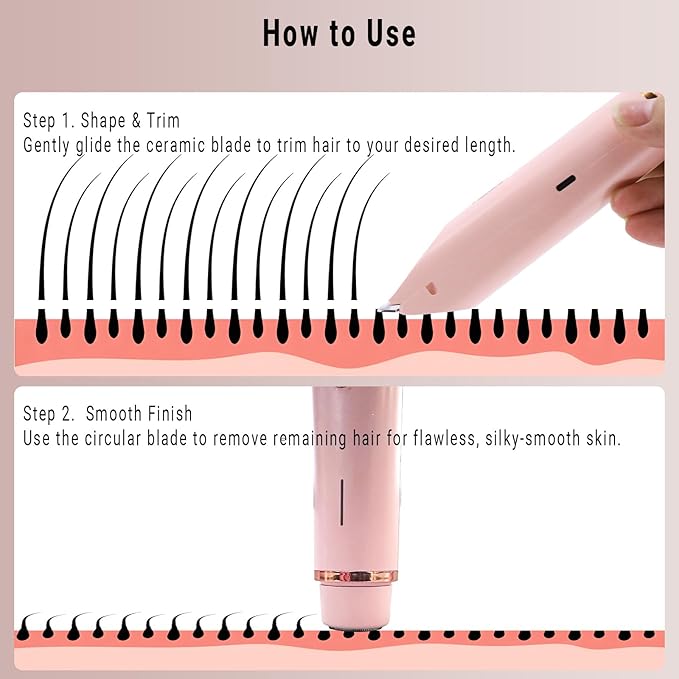 2-in-1 Bikini Trimmer for Women, Bikini Shaver with Dual Heads, Body and Facial Hair Removal, Rechargeable Cordless Electric Razors for Face Chin Pubic Underarm Legs, IPX7 Waterproof, Pink