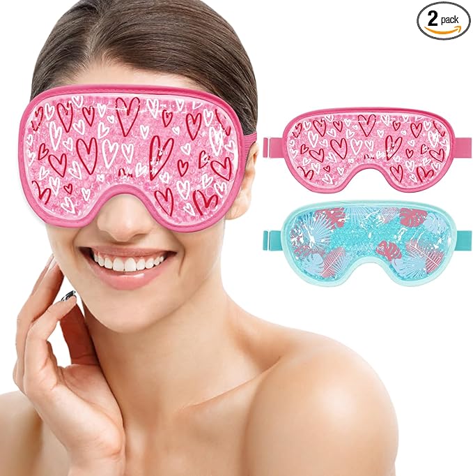 SEIWEHIDO Cooling Eye Mask Cold Eye Compress Mask for Puffy Eyes, Reusable Eye Ice Pack Gel Ice Eye Mask for Tired Eyes, Eyes Surgery, Migraines, Stress Relief, Itchy Eyes, Skin Care, Eye Spa 2PCS