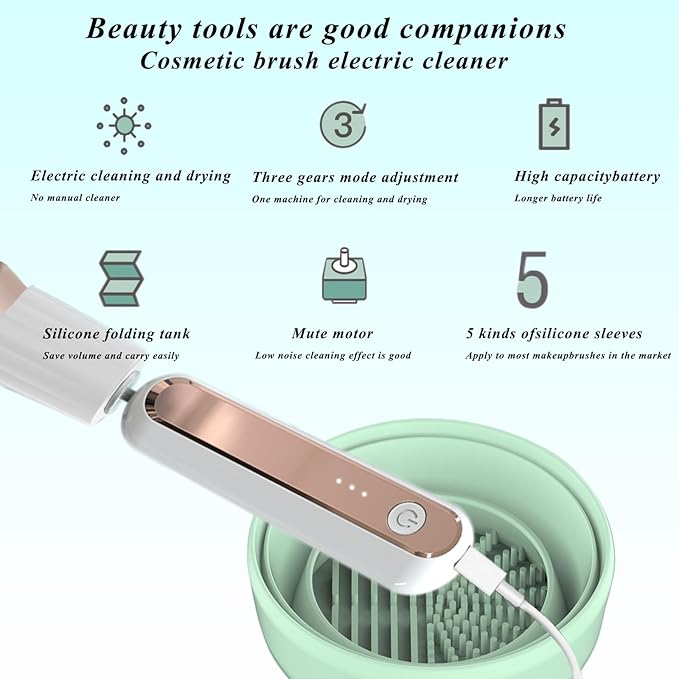 BomCot Electric Makeup Brush Cleaning Drying Machine, Portable and Efficient Cleaner with Three-Level Cleaning and Spin Drying Adjustment Functions
