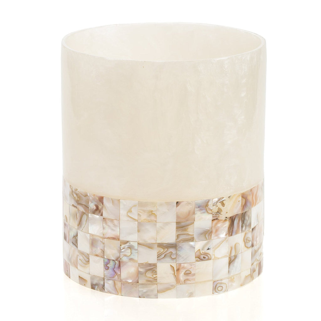 Creative Scents Milano Small Bathroom Trash Can 1.58 Gal / 6L - Decorative Bathroom Wastebasket with Beautiful Mother of Pearl Shells; Modern Round Waste Basket for Room, Bedroom or Living Room