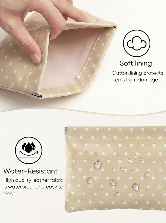 Ksriylm Hearts Leather Makeup Pouch Set for Women Small Make Up Bag for Purse Waterproof Initial Makeup Cosmetic Bags Pouches for Purse Aesthetic Travel Toiletry Bag,Light Brown