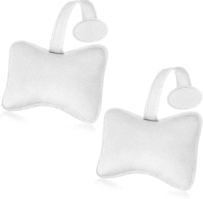 2 Pcs Hot Tub Spa Pillows for Outdoor Indoor Inflatable Bathtub 10.62 x 8.26 Inch Universal Hot Tub Accessories Patio Lounge Chair Headrest Neck Support with Adjustable Hook for Spa Bathtub (White)