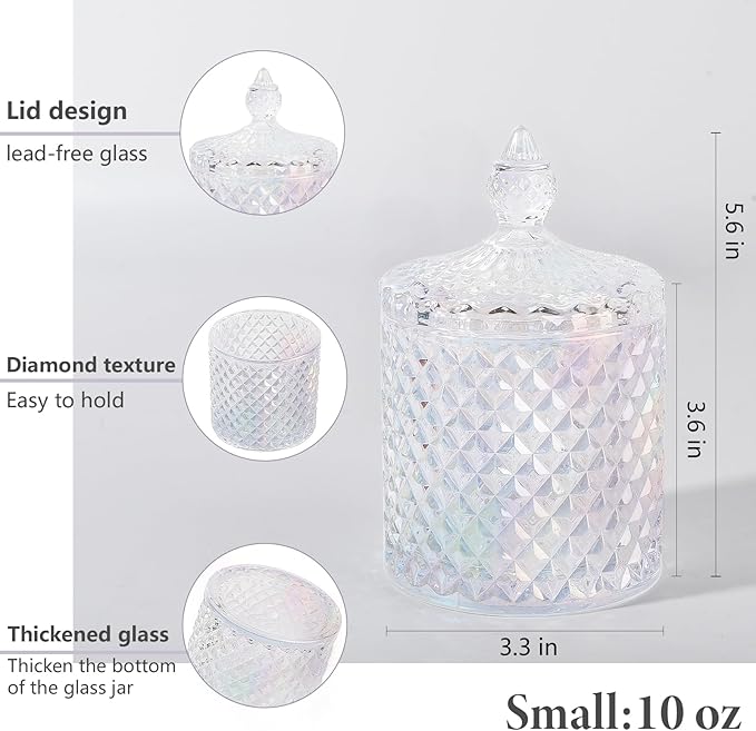 2 Pack Qtip Holder Apothecary Jars with Lid, Thick Glass, Iridescent Clear