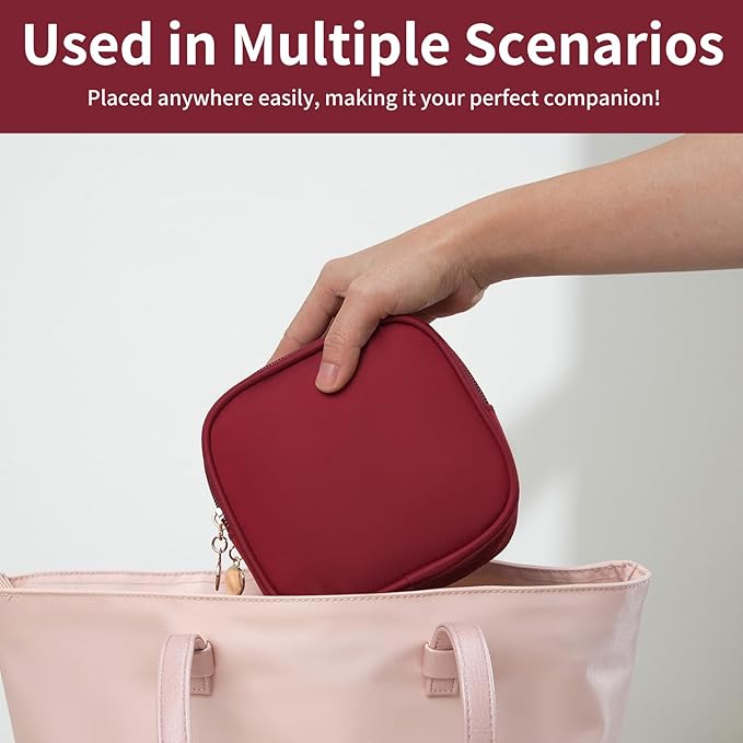 XIAOLER Small Makeup Pouch, Double Zipper Cosmetic Bag, Travel Makeup Bag, Cute Makeup Bag for Purse, Mini Toiletry Bag (red)