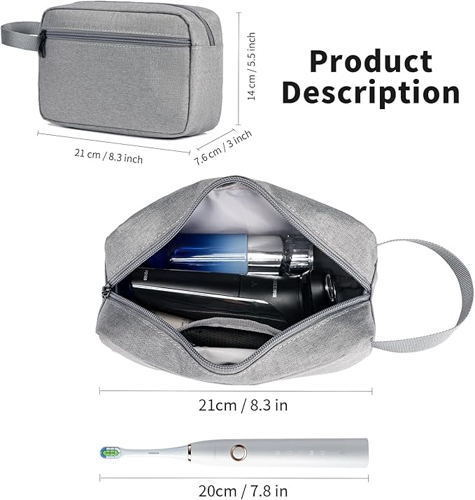 XIRYOHEAUR Travel Hanging Toiletry Bag with Carry Handle - Water-Resistant Small Cosmetic Organizer for Men & Women, Makeup, Shaving Kit, Gym & Travel Essentials (Grey)