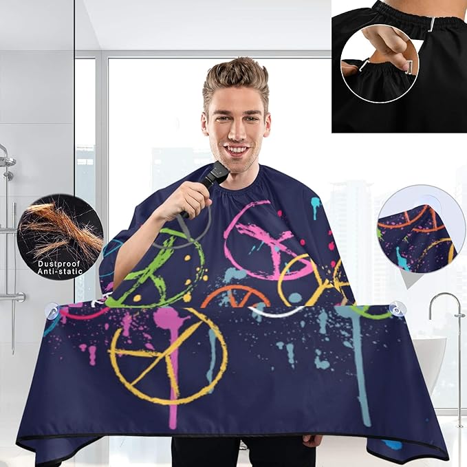 visesunny Barber Cape Colorful Peace Pattern Doodle Polyester Hair Cutting Salon Cape Apron Anti-Static Haircut Water-Resistant Shaving Cloth Beard Shaving Bib Hairdressing Cape