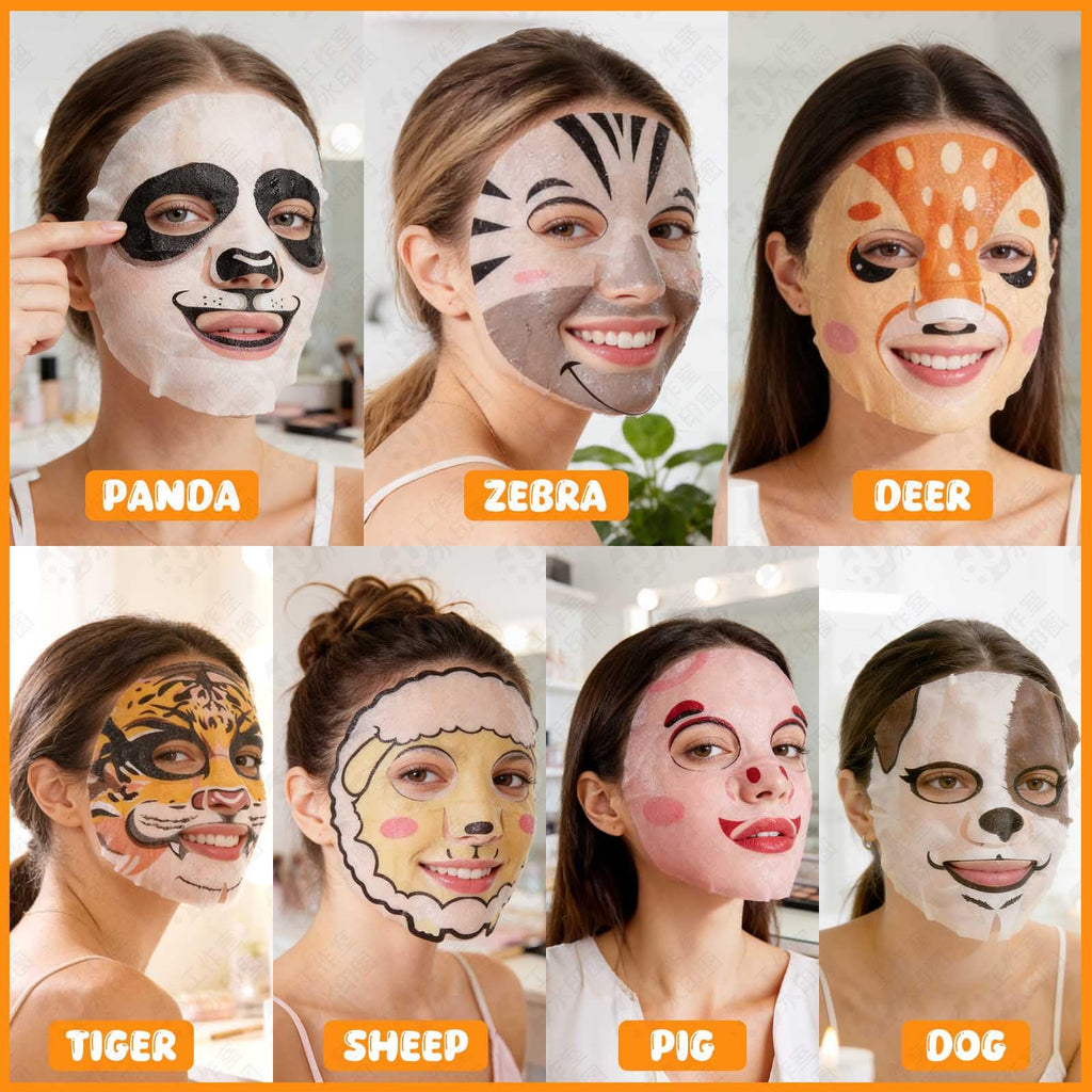 Beenefits 7 Packs Cute Animal Character Design Facial Masks, Deep Hydrating Spa Masks for All Skin Types, Gift for Kids' Birthday Party, Girl's Night, Enjoy Skincare Life