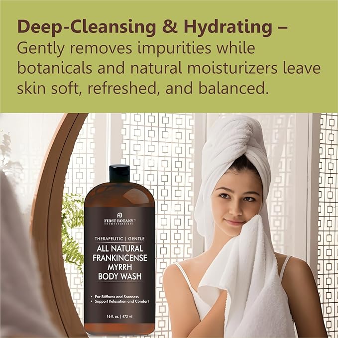 All Natural Body Wash for Women & Men, Frankincense Myrrh, 16 fl oz