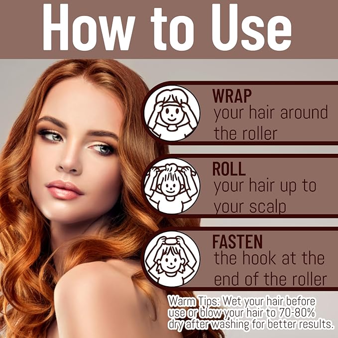 7 Pcs Jumbo Flexi Rods for Big Curls, Non Heat Hair Curlers for Overnight Curls, Blow Out Rods with Sleep Cap, Six brown non-heat curling rods and one coffee-colored sleeping cap