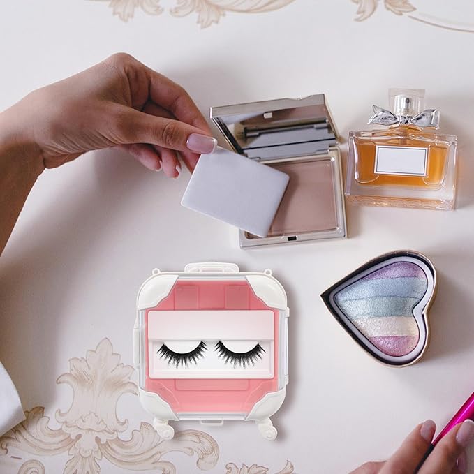 Housoutil False Eyelash Storage Case Pink Eyelash Organizer Compact Packing Box for Travel and Household Use