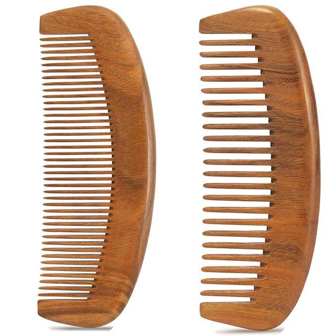 Moreinday 2 Pack Wooden Comb, Beard Comb for Men, Hair Combs for Women