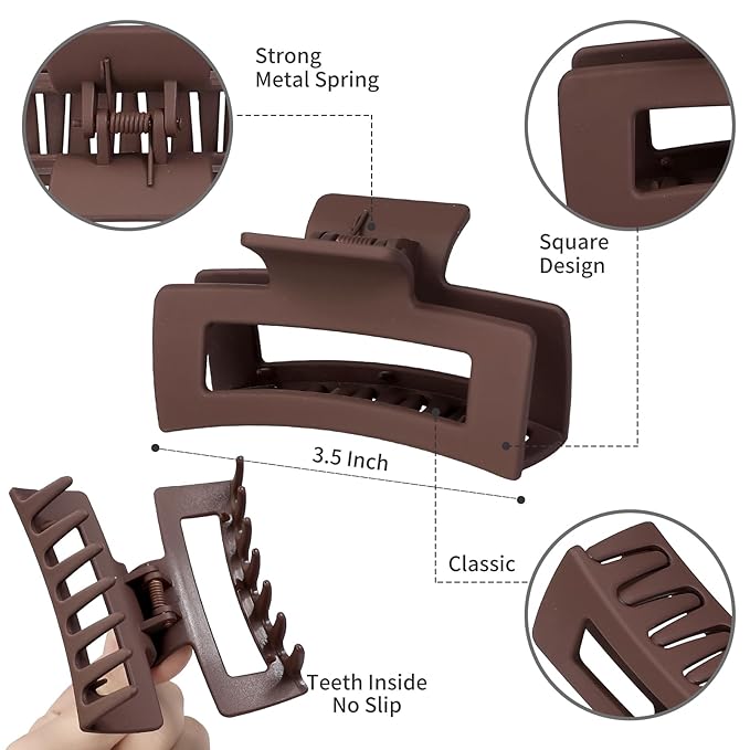 Sisiaipu 3.5 Inch Medium Hair Claw Clips 12 Pcs Square Claw for Thick and Thin Hair Rectangular Rectangle Hair Clips Jaw Clips Bulk Hair Accessories for women and Girls (Regular)