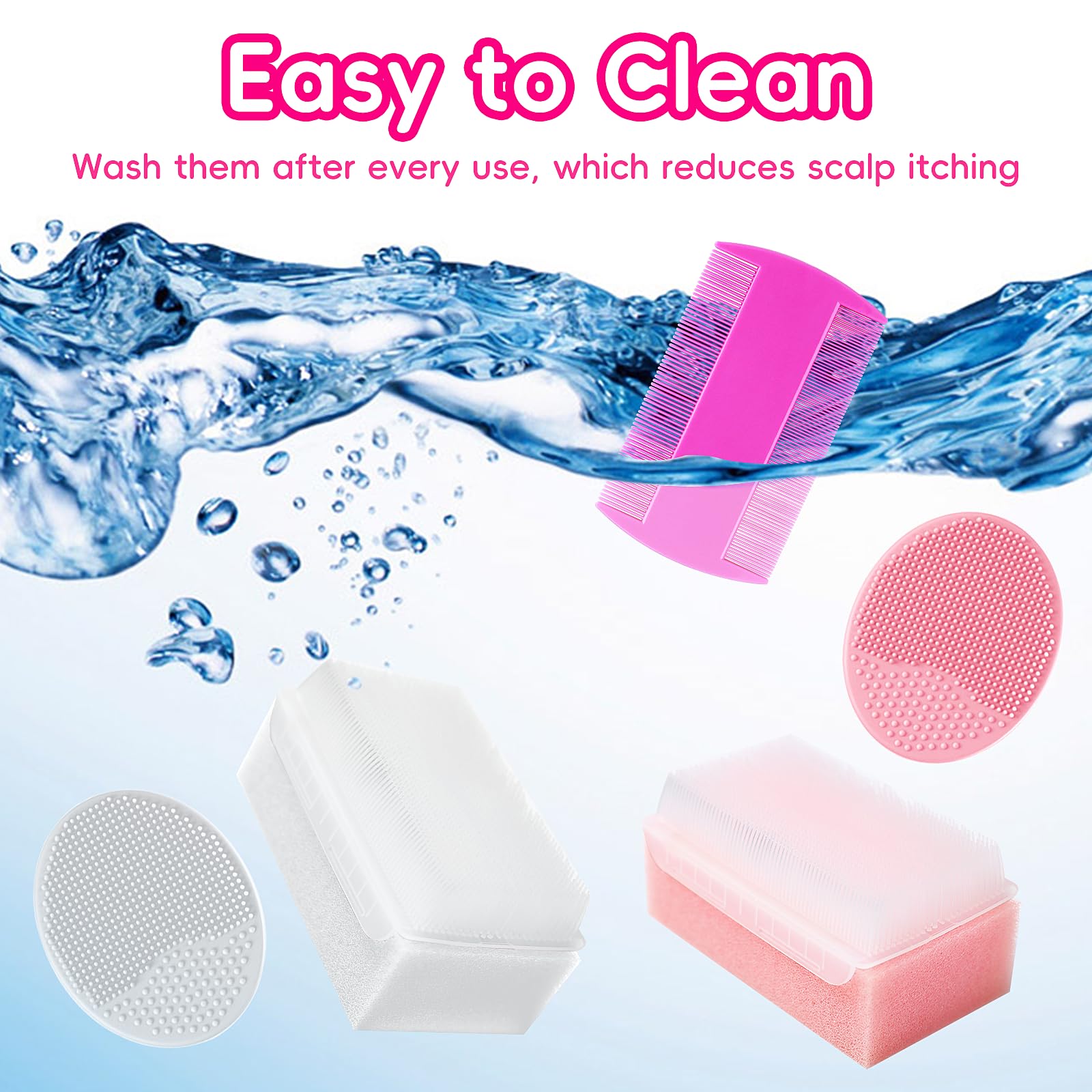 Cradle Cap Brush for Babies, Baby Bath Essentials with Silicone Scrubber Bath Sponge Dual-Sided Comb for Newborns Toddlers Boys Girls (Pink, Set of 5)