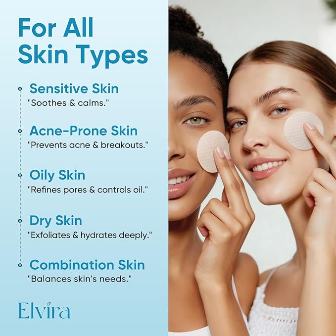Elvira Glycolic Acid Exfoliating Facial Pads With 10% Glycolic Acid, 2% Salicylic Acid & Niacinamide - 60 Toner Pads, Daily Peel Treatment for Acne Prone Sensitive Skin